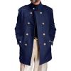 Runcati Mens Trench Coat Double Breasted Stand Collar Pea Coat Casual Fall Winter Warm Mid Long Overcoat(Navy Blue)