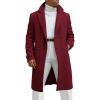 Runcati Mens Trench Coat Notched Lapel Double Breasted Mid Long Pea Coat Casual Fall Winter Classic Overcoat(Burgundy)