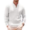 Runcati Mens V Neck Sweater Cable Knit Long Sleeve Casual Ribbed Twisted Pullover Sweaters(White)