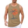 Runcati Mens Workout Tank Tops Gym Sleeveless Shirts Palm Tree Vintage Style T-Shirt(Khaki)