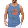 Runcati Mens Workout Tank Tops Gym Sleeveless Shirts Palm Tree Vintage Style T-Shirt(Light Blue)