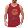 Runcati Mens Workout Tank Tops Gym Sleeveless Shirts Palm Tree Vintage Style T-Shirt(Red)