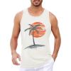 Runcati Mens Workout Tank Tops Gym Sleeveless Shirts Palm Tree Vintage Style T-Shirt(White)
