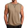 Runcati Mens Workout Tank Tops Sleeveless Casual Crewneck Beach T Shirt Muscle Athletic Gym Running Tee(Khaki)