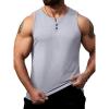 Runcati Mens Workout Tank Tops Summer Gym Muscle Ribbed Sleeveless Henley Shirt Casual Knitted Slim Fit Beach Tee(Light Grey)