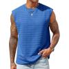Runcati Men’s Workout Tank Tops Waffle Casual Sleeveless T Shirts Gym Cut Off Beach Summer Tee(Blue)