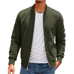 Runcati Mens Corduroy Bomber Jacket Lightweight Zip Up Casual Vintage Fall Varsity Jacket with Pockets(Army Green)