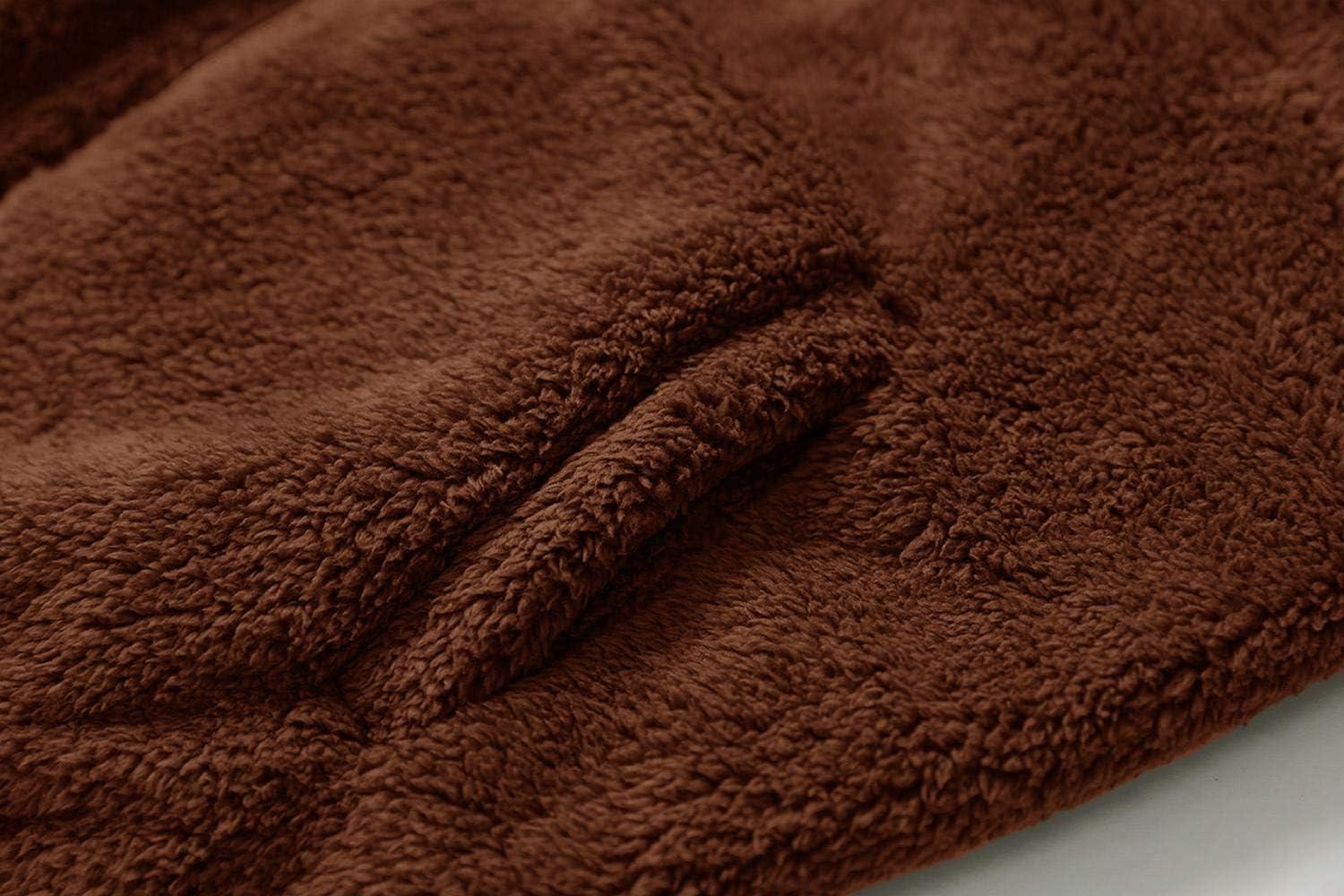 imageRuncati Mens Fuzzy Sherpa Jacket Cardigan Fleece Long Sleeve Full Zip Open Front Thermal Coat Fall Winter OutwearBrown