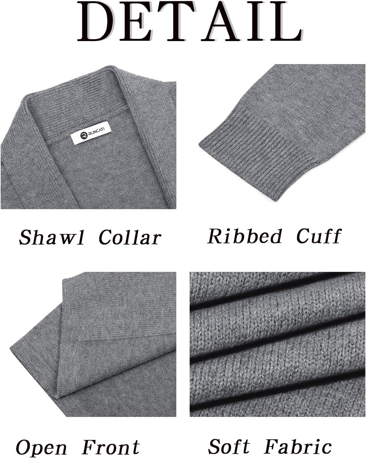 imageRuncati Mens Long Cardigan Sweater Casual Ruffle Shawl Collar Open Front Cardigan Knit Drape Cape Winter SweatersGray