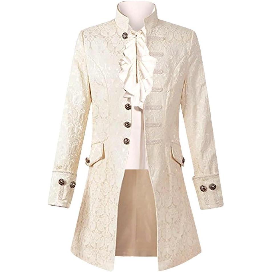 imageMens Steampunk Medieval Jacket Pirate Viking Renaissance Costume Formal Tailcoat Gothic Victorian Halloween Tuxedo CoatsBeige