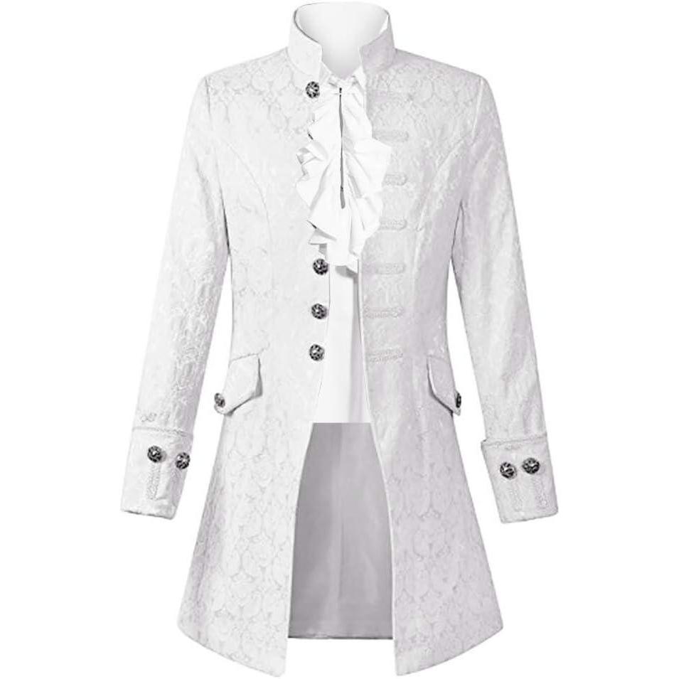 imageMens Steampunk Medieval Jacket Pirate Viking Renaissance Costume Formal Tailcoat Gothic Victorian Halloween Tuxedo CoatsWhite