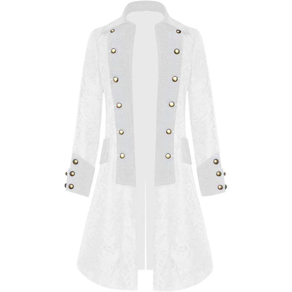 imageMens Steampunk Medieval Jacket Pirate Viking Renaissance Costume Formal Tailcoat Gothic Victorian Halloween Tuxedo CoatsYwhite