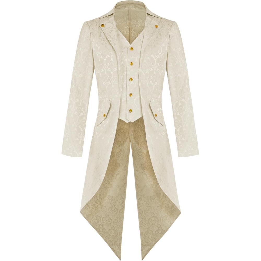 imageMens Steampunk Medieval Jacket Pirate Viking Renaissance Costume Formal Tailcoat Gothic Victorian Halloween Tuxedo CoatsZbeige