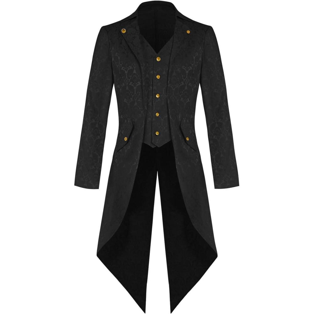 imageMens Steampunk Medieval Jacket Pirate Viking Renaissance Costume Formal Tailcoat Gothic Victorian Halloween Tuxedo CoatsZblack