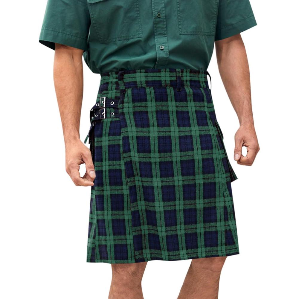 imageMens Utility Kilt Pin Scottish Tartan Apparel Black ampamp Irish Hybrid Royal Stewart Pockets Kilts01 Green