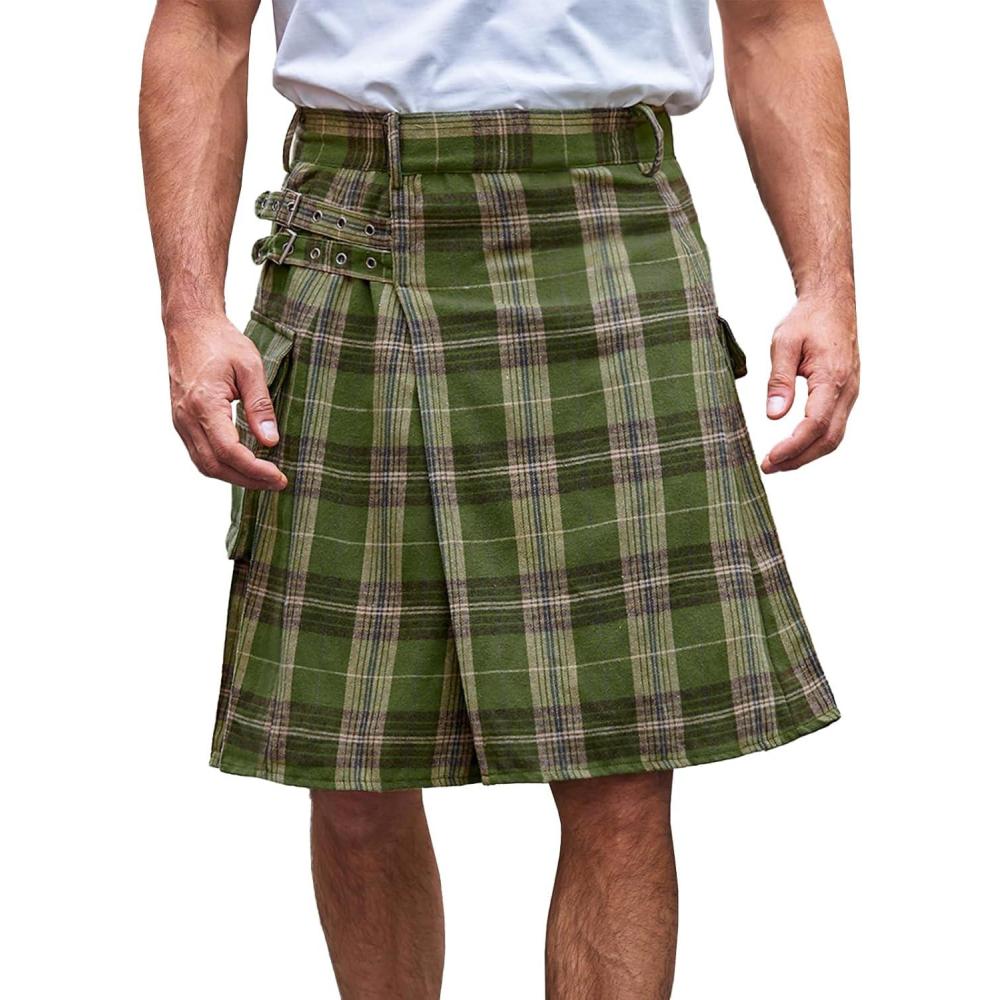 imageMens Utility Kilt Pin Scottish Tartan Apparel Black ampamp Irish Hybrid Royal Stewart Pockets Kilts03 Army Green