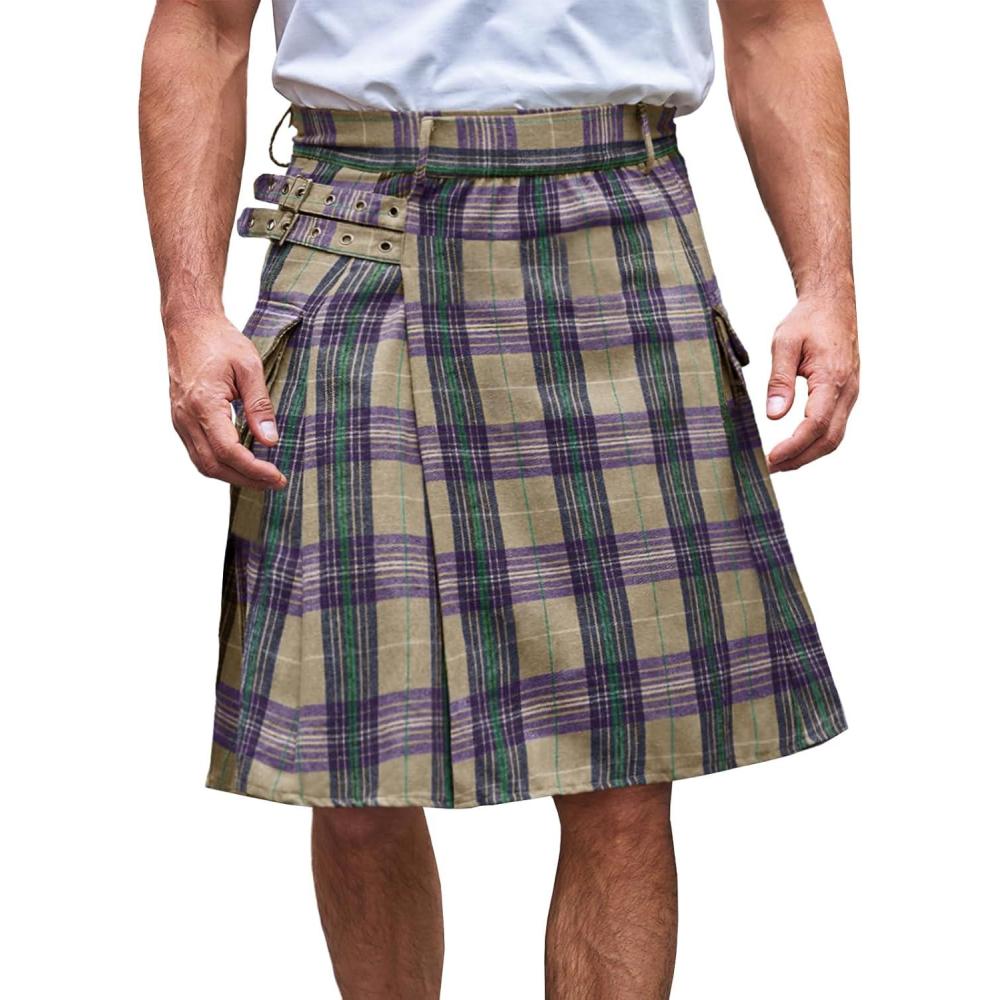 imageMens Utility Kilt Pin Scottish Tartan Apparel Black ampamp Irish Hybrid Royal Stewart Pockets Kilts03 Purple