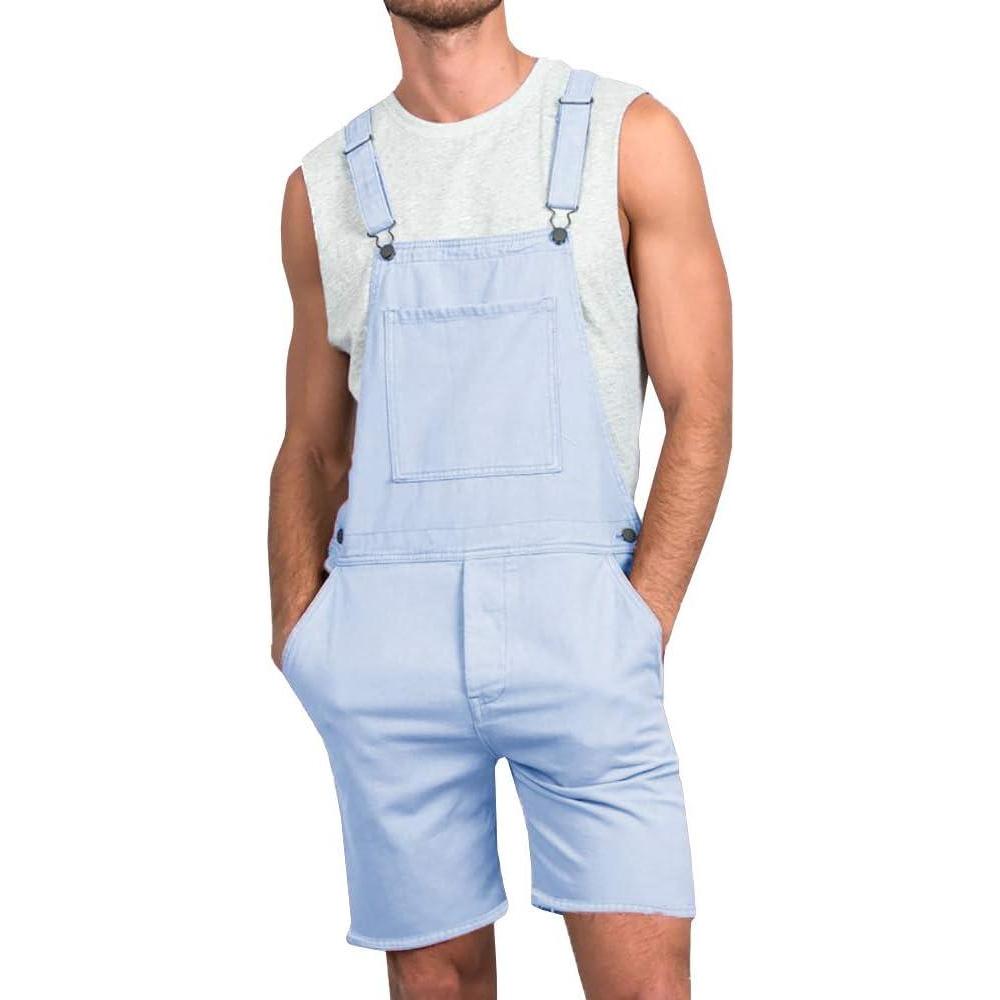 imageRuncati Mens Casual Bib Overall Shorts Lightweight Cotton Loose Fit Denim Jumpersuit Walkshort Pockets RompersBlue