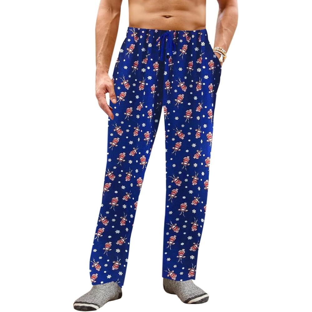 imageRuncati Mens Christmas Pajama Pants Fleece PJ Lounge Pants Holiday Party SleepwearNavy Blue
