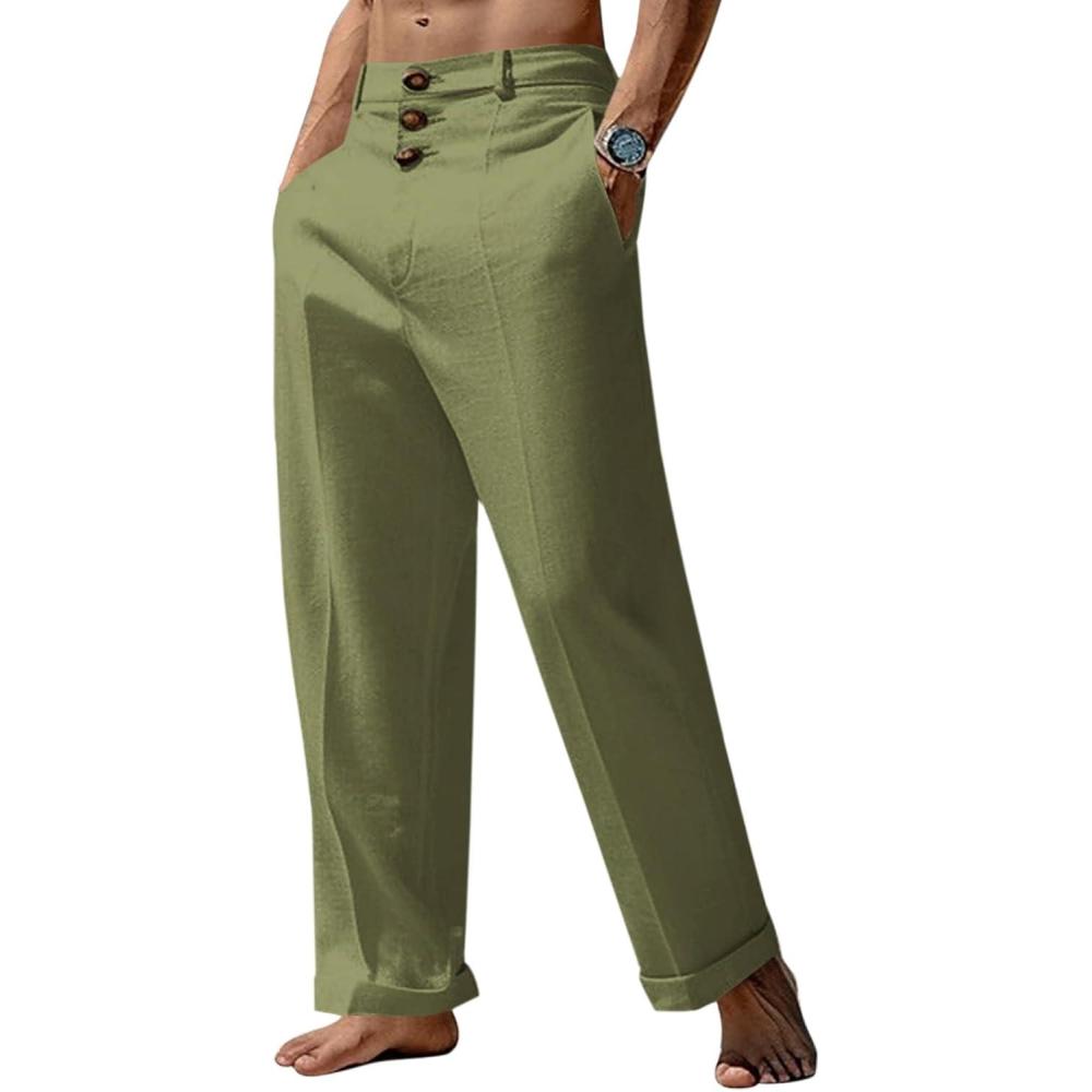 imageRuncati Mens Cotton Linen Pants Elastic Waist Casual Lightweight Loose Fit Beach Yoga PantsArmy Green