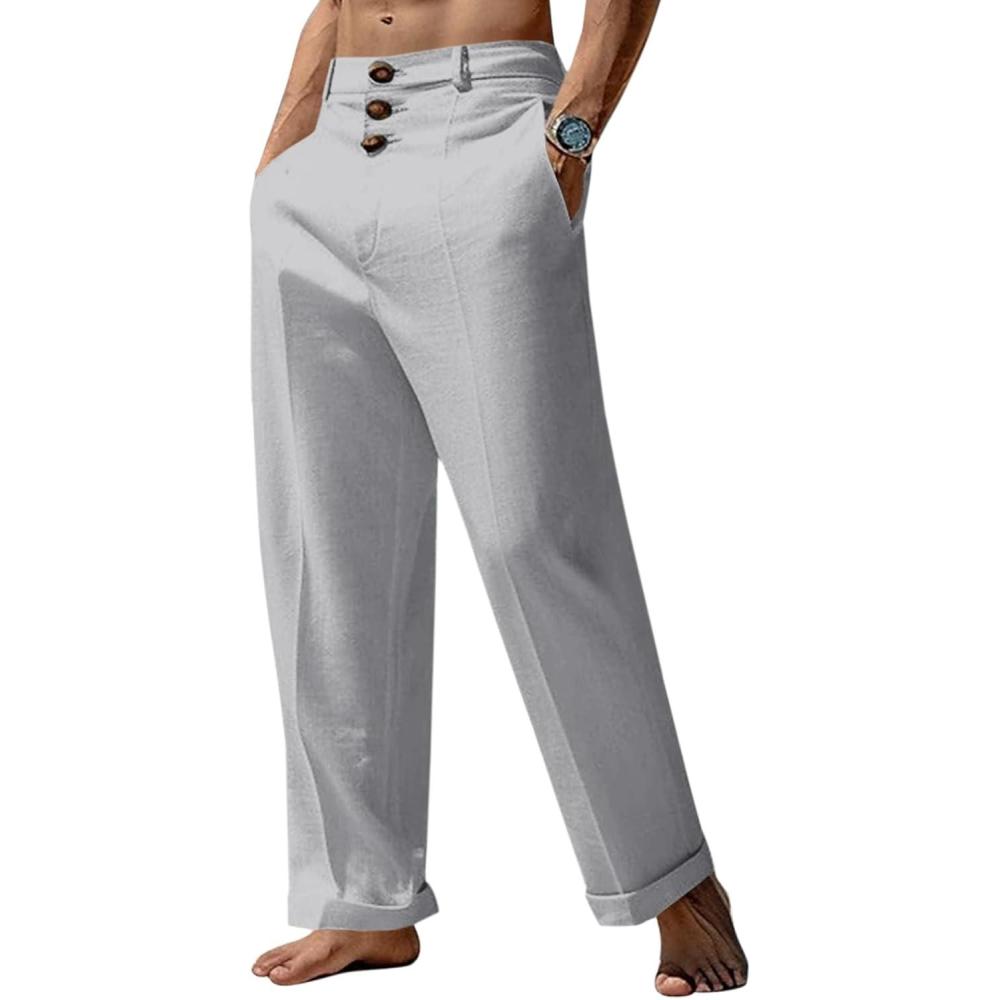 imageRuncati Mens Cotton Linen Pants Elastic Waist Casual Lightweight Loose Fit Beach Yoga PantsGrey
