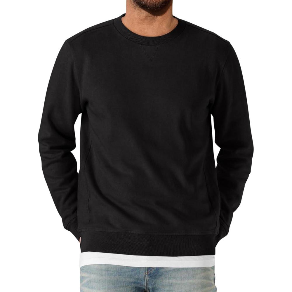 imageRuncati Mens Crewneck Sweatshirt Casual Long Sleeve Lightweight Fashion Basic Pullover SweatshirtBlack