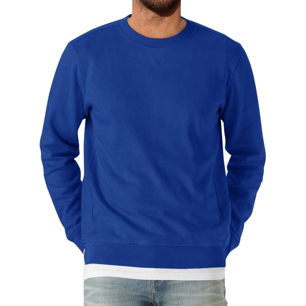 imageRuncati Mens Crewneck Sweatshirt Casual Long Sleeve Lightweight Fashion Basic Pullover SweatshirtBlue