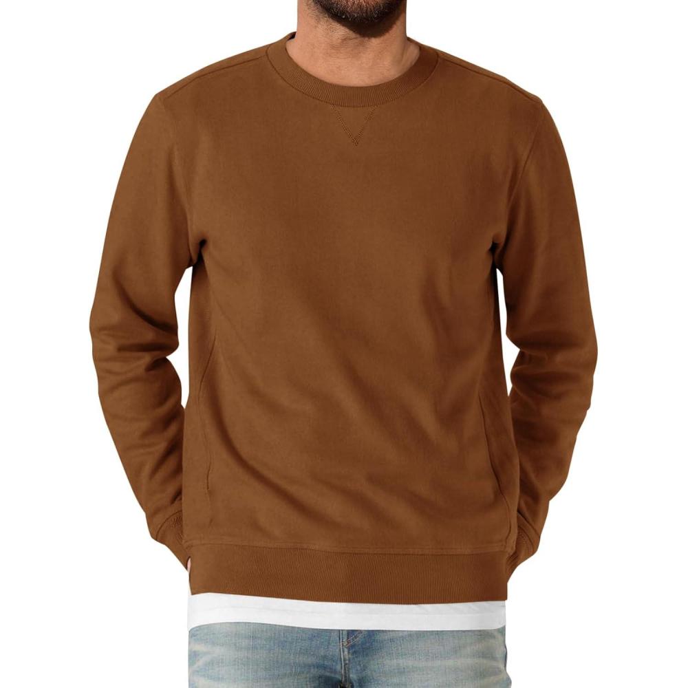 imageRuncati Mens Crewneck Sweatshirt Casual Long Sleeve Lightweight Fashion Basic Pullover SweatshirtBrown