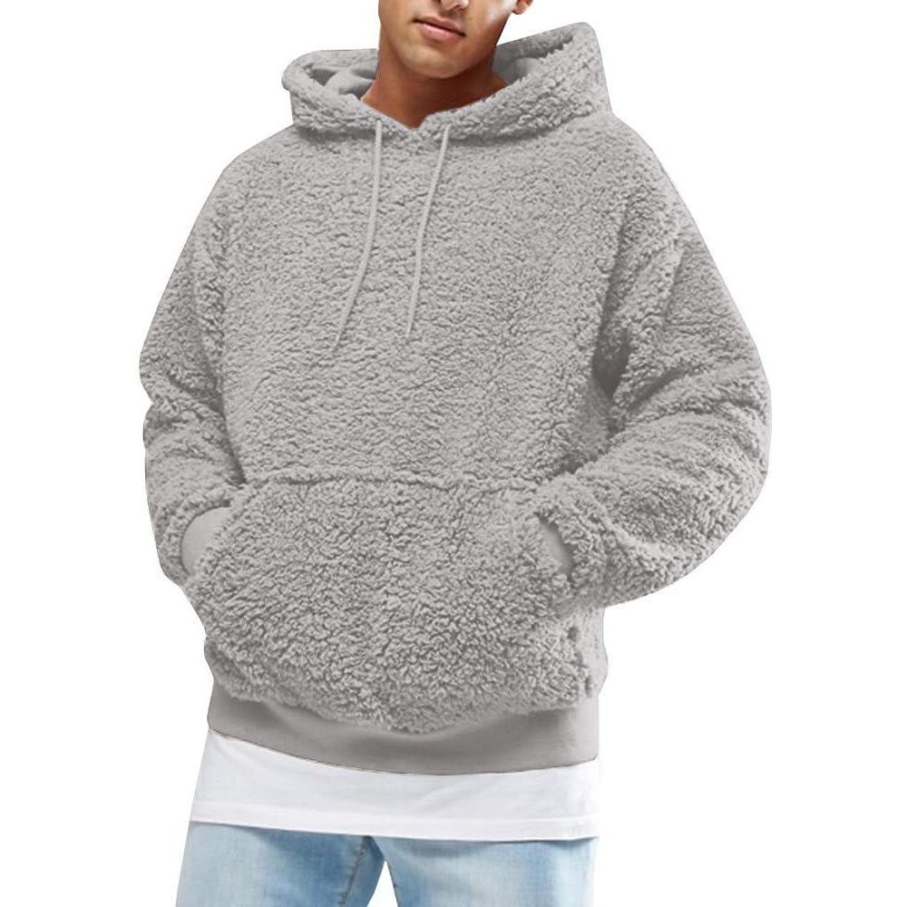 imageRuncati Mens Fuzzy Sherpa Pullover Hoodie Sweatshirts Long Sleeve Sport Front Pocket Military Fall Outwear Winter Hooded01 Light Gray