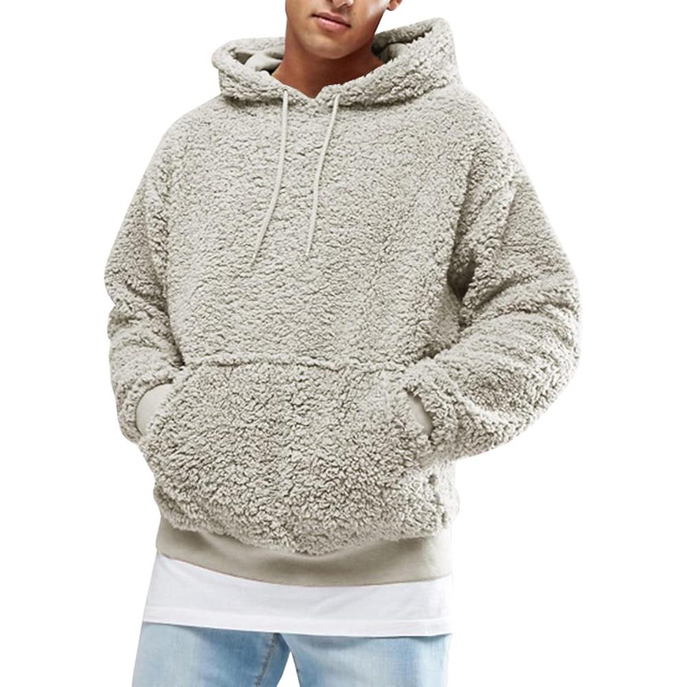 imageRuncati Mens Fuzzy Sherpa Pullover Hoodie Sweatshirts Long Sleeve Sport Front Pocket Military Fall Outwear Winter Hooded01 Picture Color
