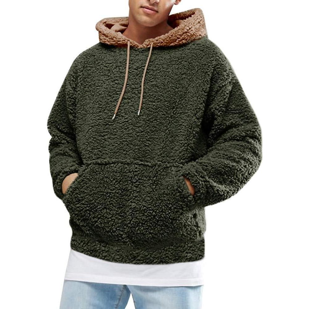 imageRuncati Mens Fuzzy Sherpa Pullover Hoodie Sweatshirts Long Sleeve Sport Front Pocket Military Fall Outwear Winter Hooded03 Army Green