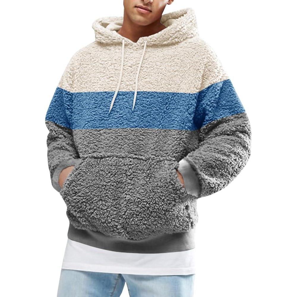 imageRuncati Mens Fuzzy Sherpa Pullover Hoodie Sweatshirts Long Sleeve Sport Front Pocket Military Fall Outwear Winter Hooded06 Blue