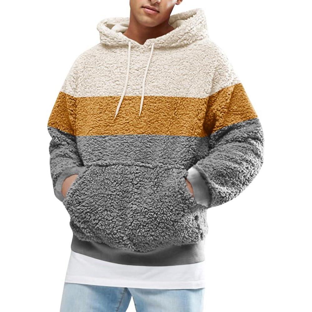 imageRuncati Mens Fuzzy Sherpa Pullover Hoodie Sweatshirts Long Sleeve Sport Front Pocket Military Fall Outwear Winter Hooded06 Gray