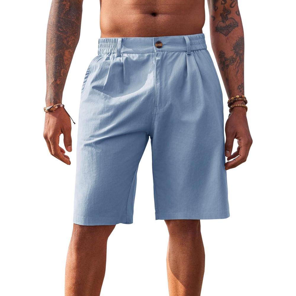 imageRuncati Mens Golf Shorts Flat Front Chino Casual Cotton Dress Work Shorts for MenLight Blue