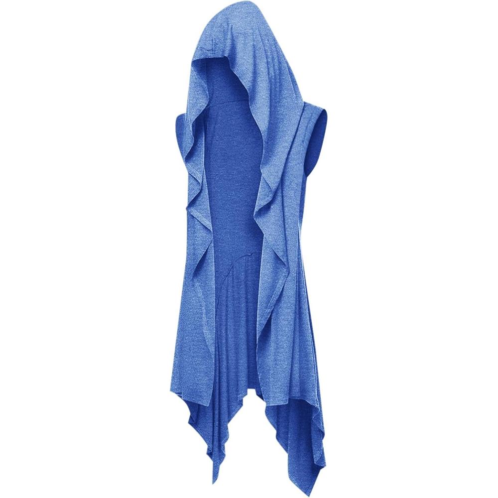 imageRuncati Mens Hooded Cardigan Sleeveless Ruffle Shawl Collar Open Front Knit Drape RobeNavy Blue