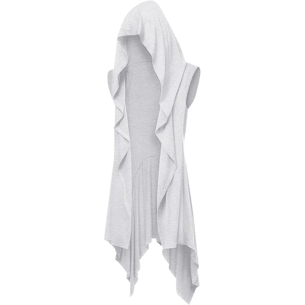 imageRuncati Mens Hooded Cardigan Sleeveless Ruffle Shawl Collar Open Front Knit Drape RobeWhite