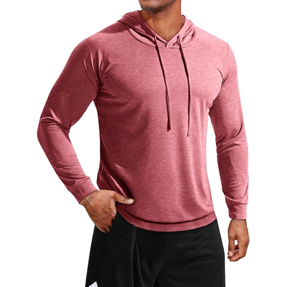 imageRuncati Mens Lightweight Hoodies Pullover Long Sleeve Casual Workout Athletic Shirt Hooded SweatshirtsWine Red