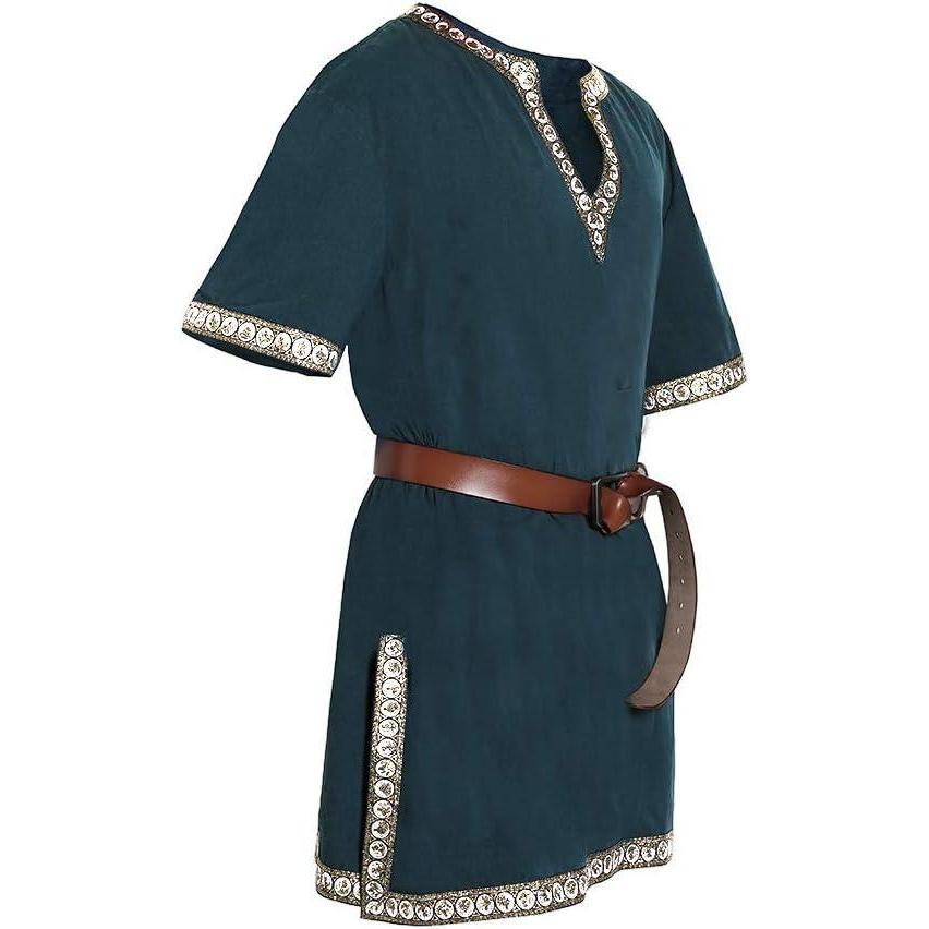 imageRuncati Mens Medieval Costume Halloween Renaissance Tunic Viking Knight Pirate Warrior LARP ShirtsGreen