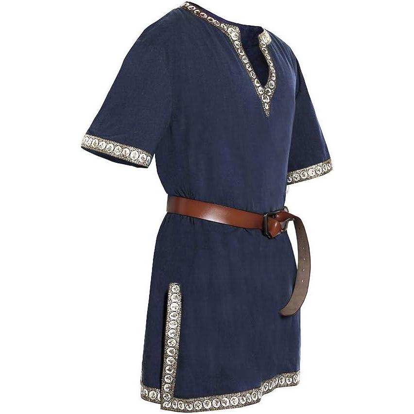 imageRuncati Mens Medieval Costume Halloween Renaissance Tunic Viking Knight Pirate Warrior LARP ShirtsNavy