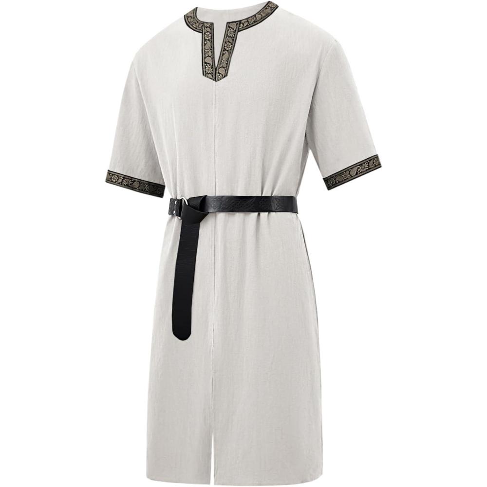 imageRuncati Mens Medieval Pirate Costume Tunic Renaissance Knight Warrior Viking LARP Halloween TopsAbeige