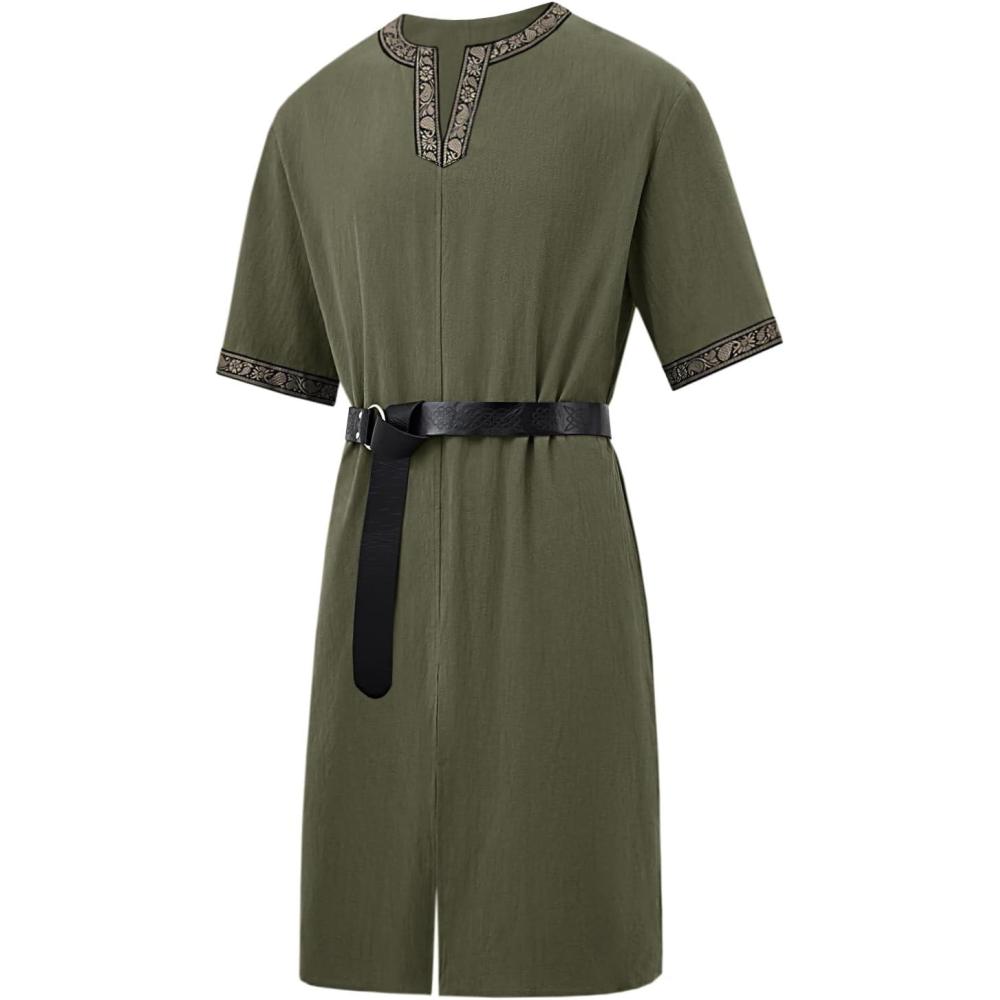 imageRuncati Mens Medieval Pirate Costume Tunic Renaissance Knight Warrior Viking LARP Halloween TopsAgreen