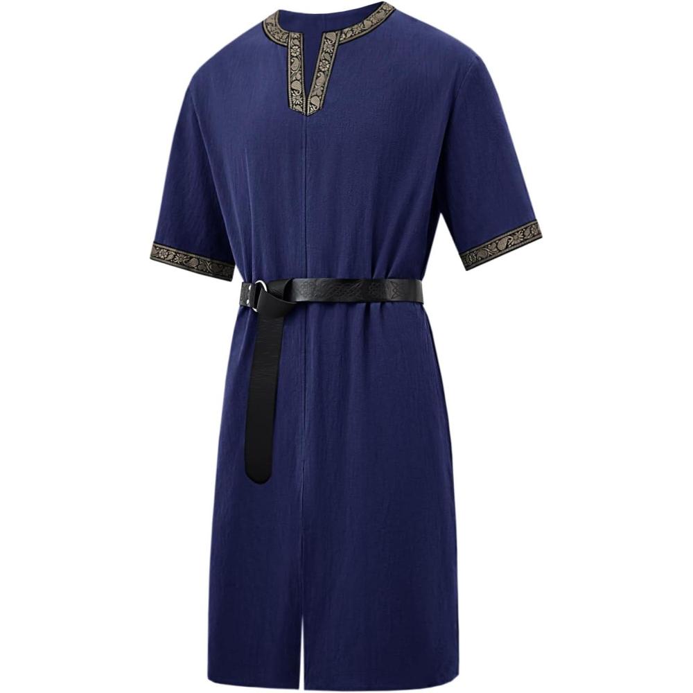 imageRuncati Mens Medieval Pirate Costume Tunic Renaissance Knight Warrior Viking LARP Halloween TopsAnavy