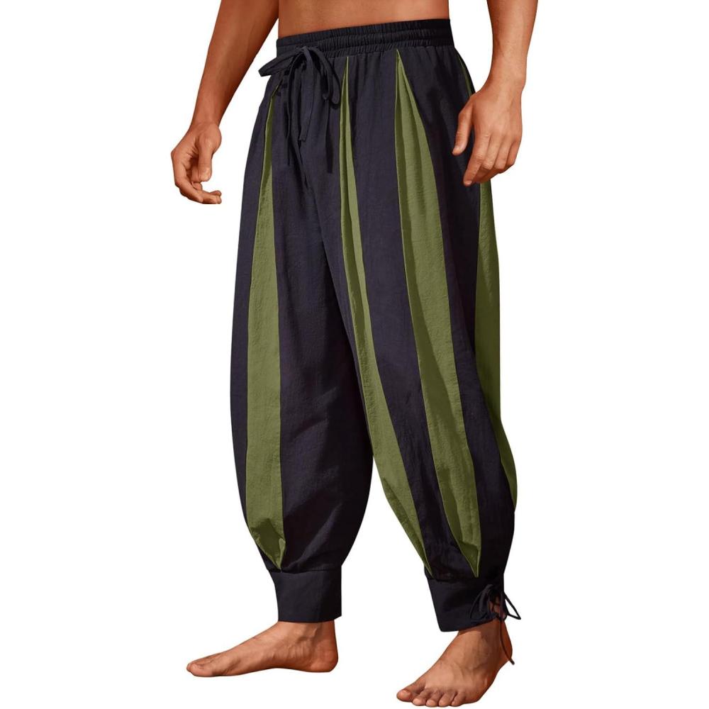 imageRuncati Mens Medieval Pirate Pants Renaissance Viking Navigator Colonial Cotton Halloween Costume Harem PantsArmy Green