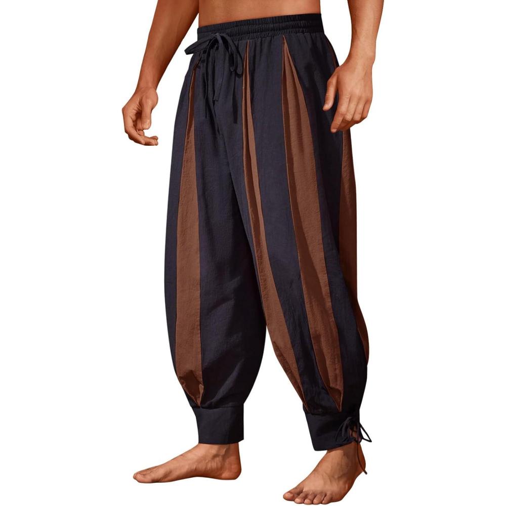 imageRuncati Mens Medieval Pirate Pants Renaissance Viking Navigator Colonial Cotton Halloween Costume Harem PantsCoffee