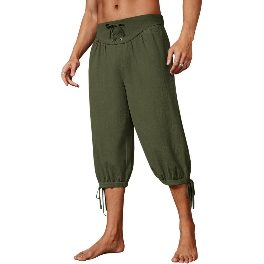 imageRuncati Mens Medieval Pirate Shorts Renaissance Colonial Viking Lace Up Halloween Costume PantsArmy Green