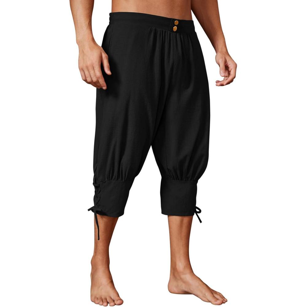 imageRuncati Mens Pirate Shorts Medieval Renaissance Banded Pants Viking Navigator Halloween CostumeBlack