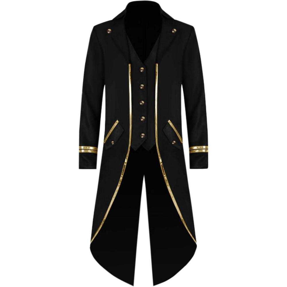 imageRuncati Mens Steampunk Victorian Jacket Gothic Tailcoat Costume Vintage Tuxedo Viking Renaissance Pirate Halloween CoatsBlackx