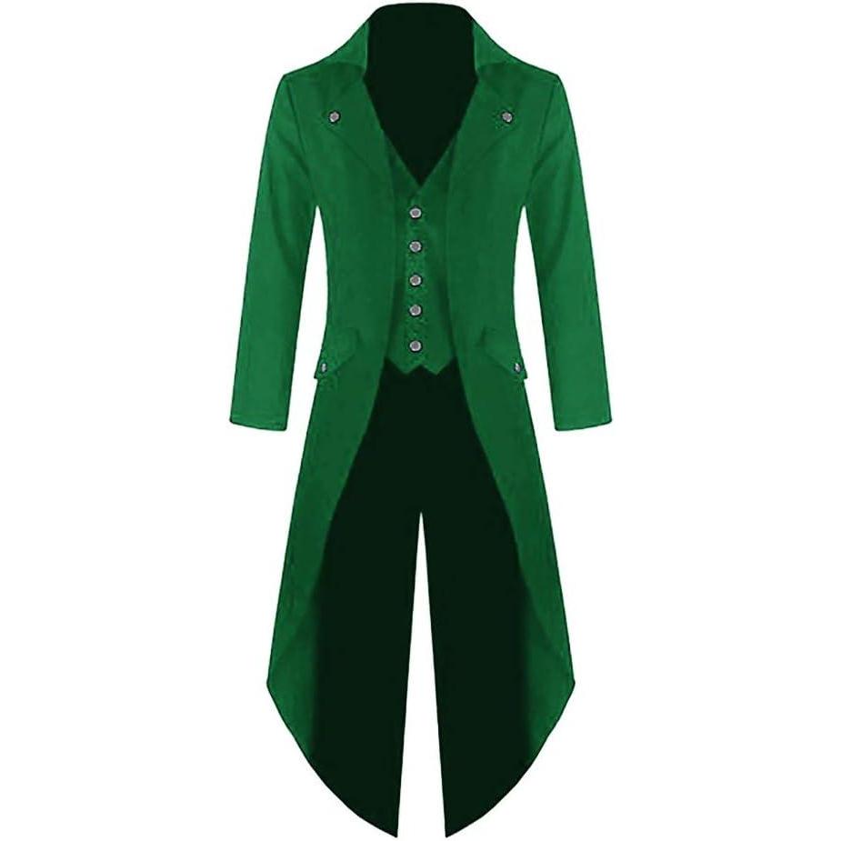 imageRuncati Mens Steampunk Victorian Jacket Gothic Tailcoat Costume Vintage Tuxedo Viking Renaissance Pirate Halloween CoatsGreen