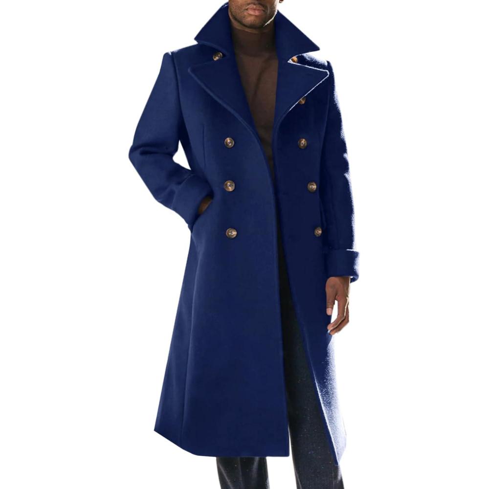 imageRuncati Mens Trench Coat Notch Lapel Slim Fit Double Breasted Long Pea Coat Winter Warm OvercoatNavy