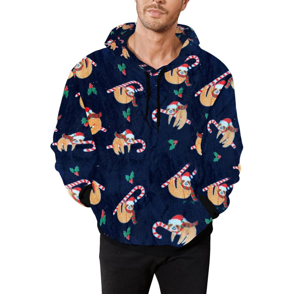 imageRuncati Mens Ugly Christmas Sweatshirt Fuzzy Sherpa Long Sleeve Hoodie Printed Kangroo Pocket Soft Pullover TopsBlue